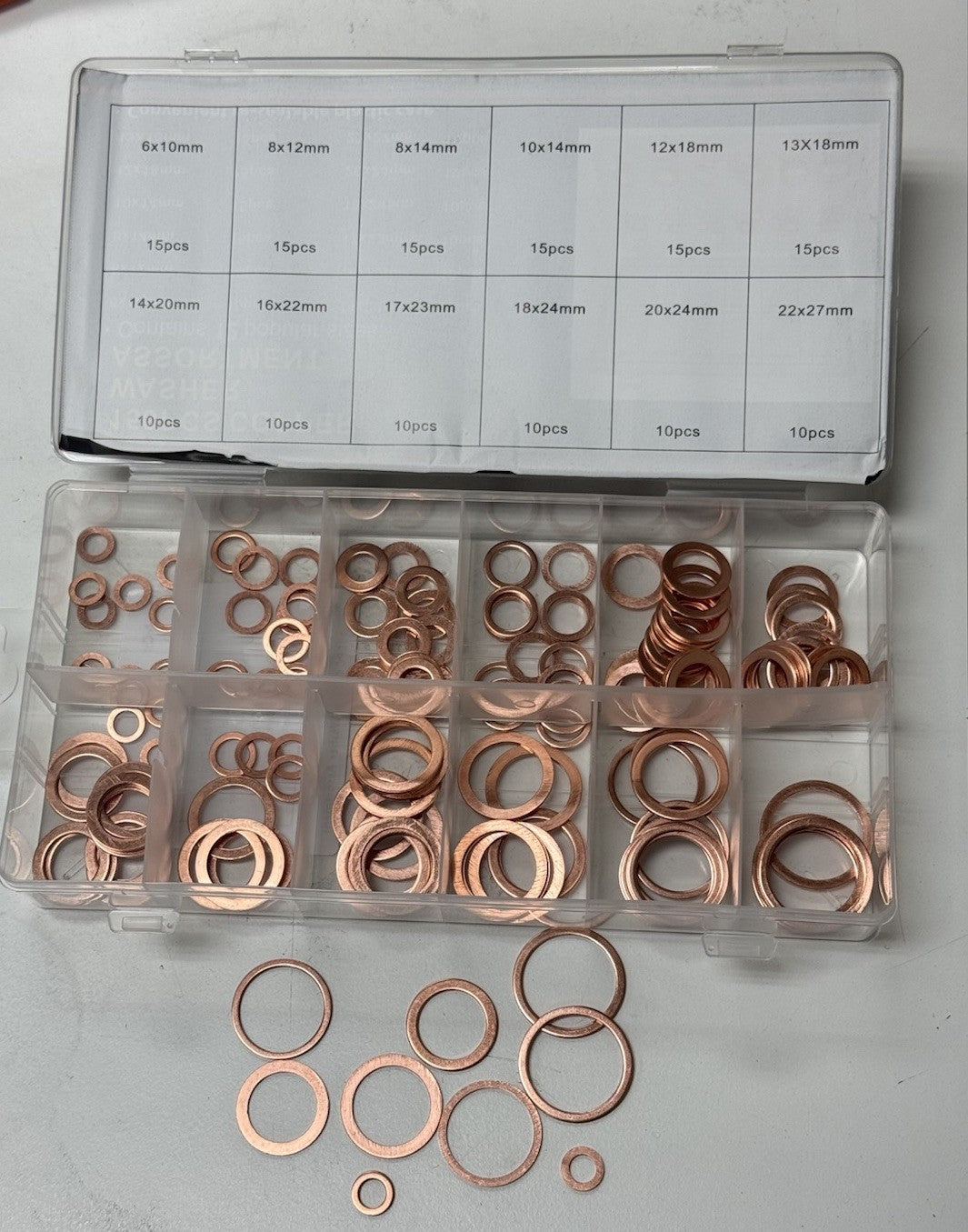 150pcs Copper Crush Washer Gasket 1mm Flat Ring Seal Assortment Kit M6-M22