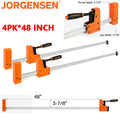 JORGENSEN 4Pack 48-inch Bar Clamps Set 90° Cabinet Master Parallel Jaw Bar Clamp