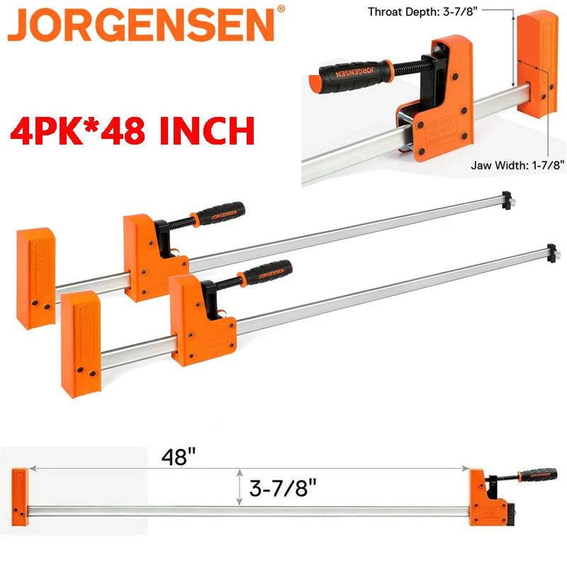 JORGENSEN 4Pack 48-inch Bar Clamps Set 90° Cabinet Master Parallel Jaw Bar Clamp
