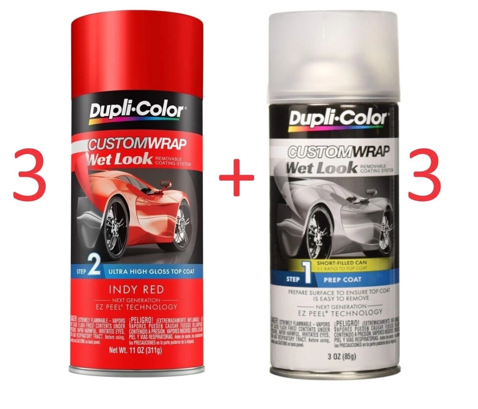 6 Cans Indy Red Dupli-color Custom Wrap Wet Look Step 1 Prep/step 2