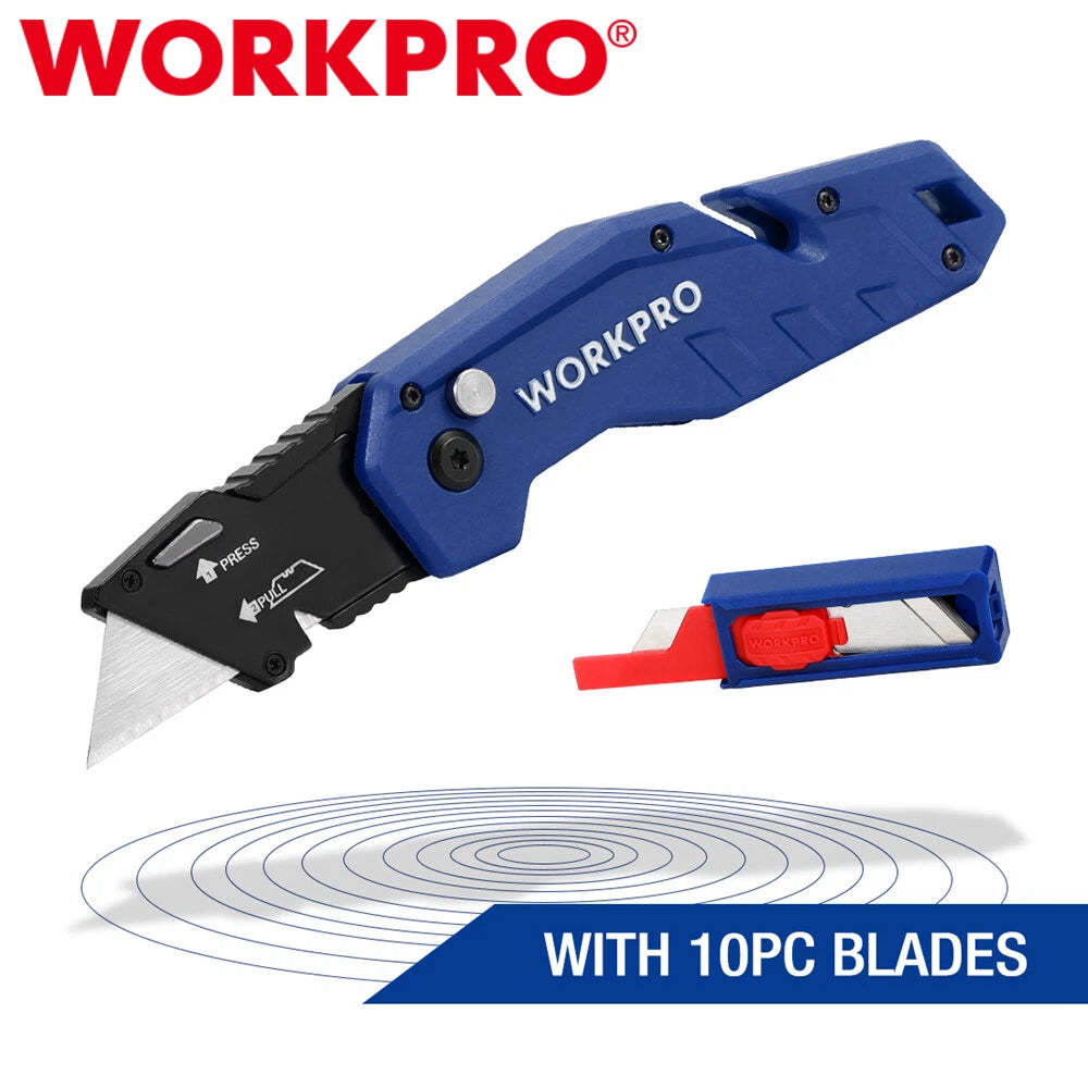 Workpro Folding Utility Knife Box Cutter Wire Stripper Gut Hook Nylon
