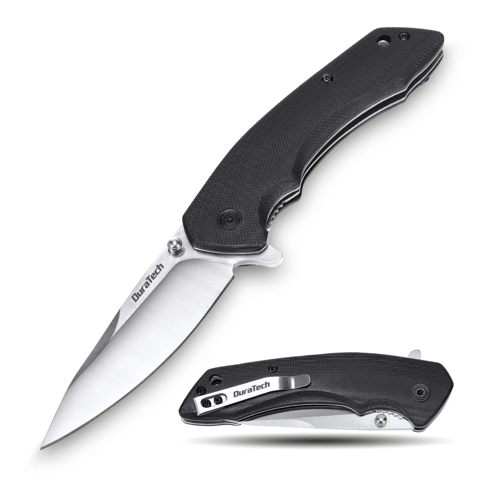 Duratech Folding Pocket Knife 3.25" Satin Blade Black Smooth Handle