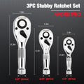 Workpro Stubby Ratchet Set Quick Release 1/4" 3/8" 1/2" Drive Ratchet