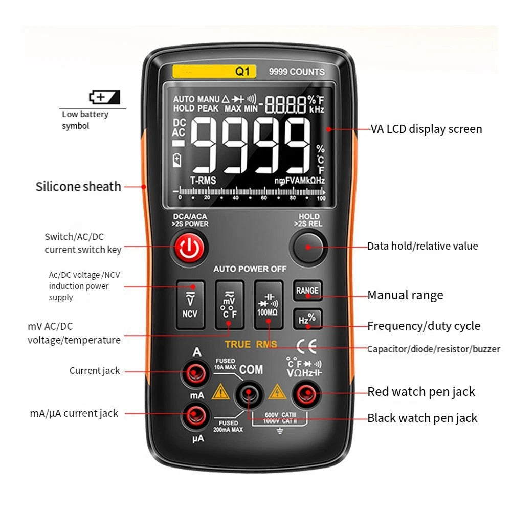 True Rms Digital Multimeter Auto Manual Range Ncv Voltage Tester For
