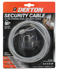 Dekton Security Cable 3m Safe Steel Padlock Lock Bike Cycle Monitor LaptopsOpens