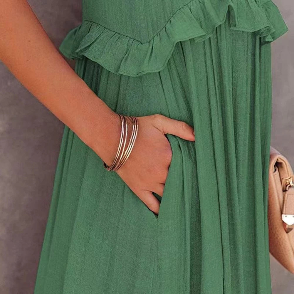 Women's Regular Length Sleeveless Pleated Dress Solid Color Plus Size