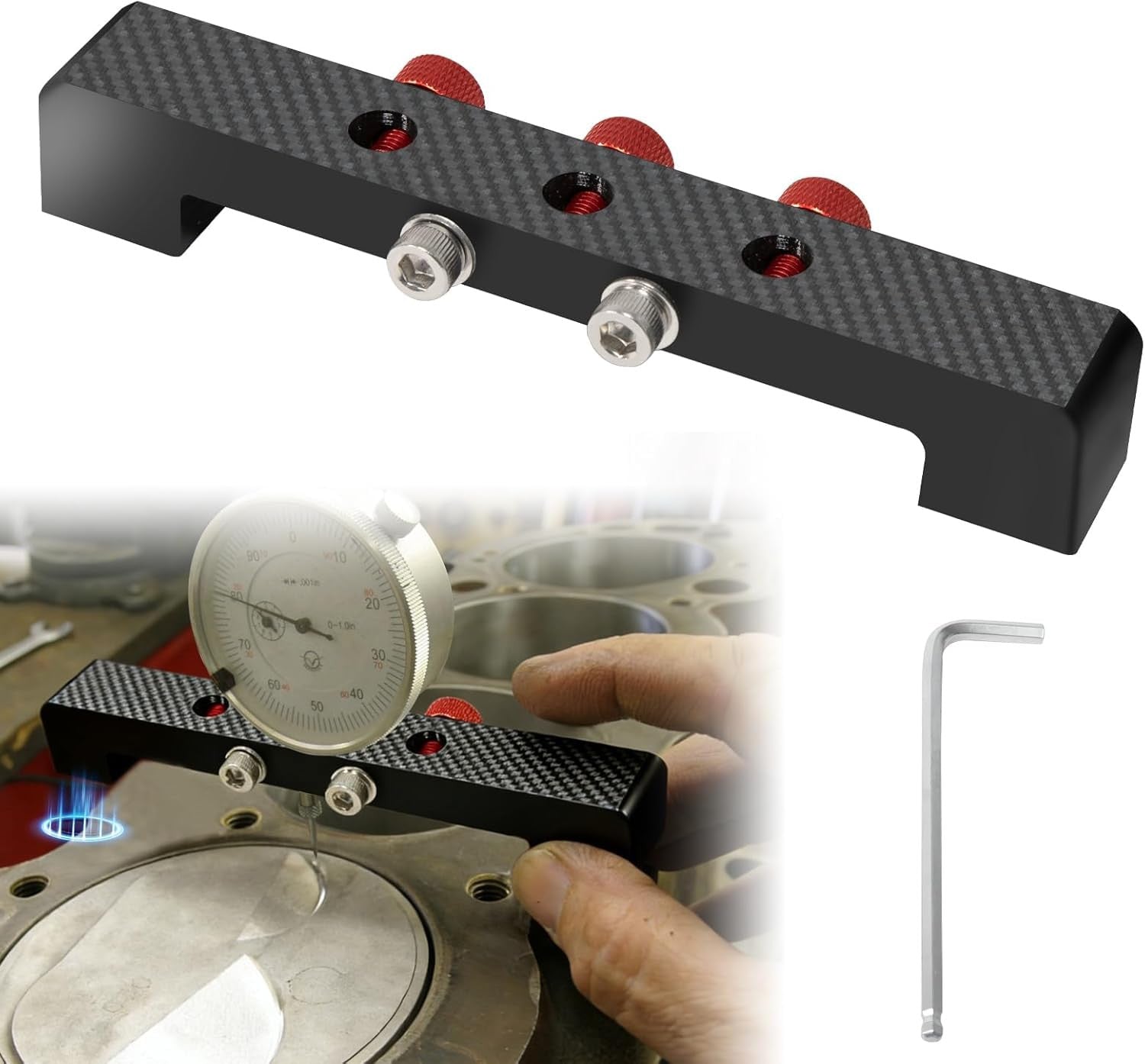 Magnetic Deck Bridge, Up to 4-1/2 in Bores, Measure Piston Deck
