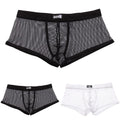 Mens Low Waist Mesh Boxer Trunks Breathable See Through Underwear