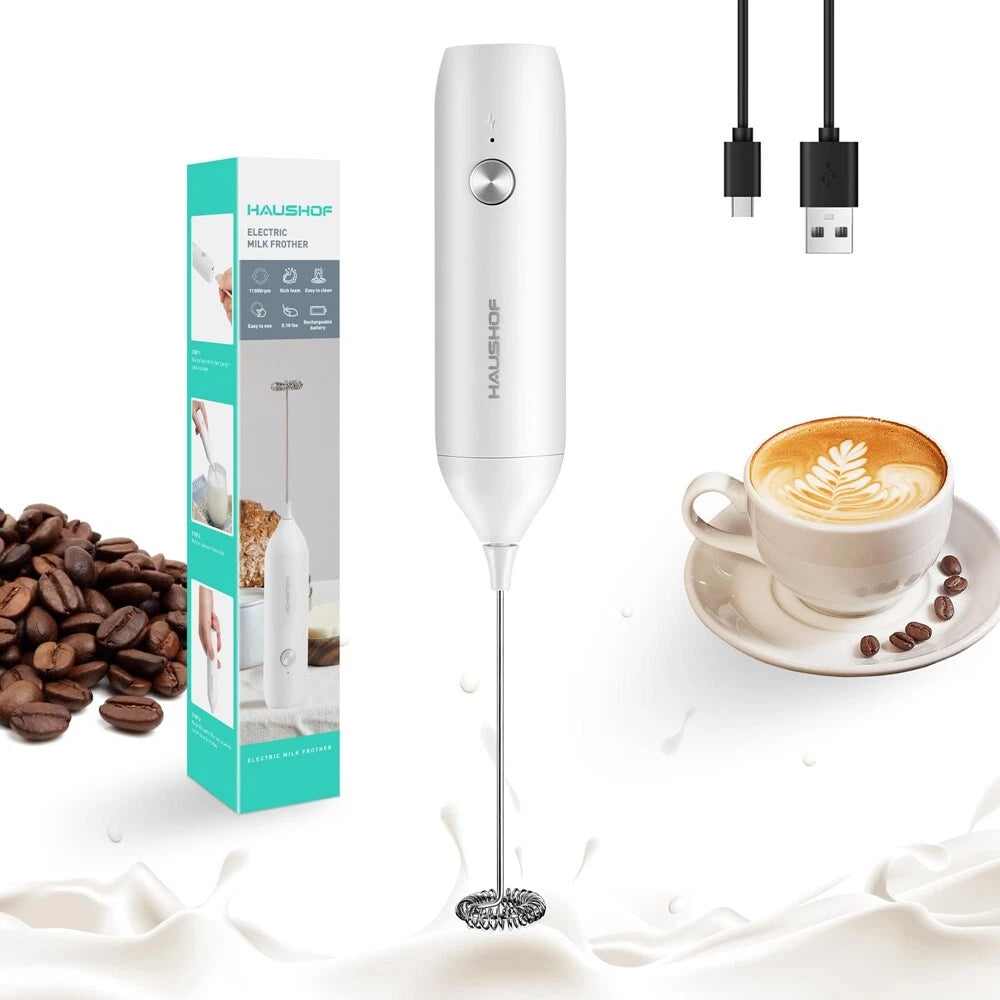 Haushof Rechargeable Milk Frother Handheld Usb Typec Electric Foam