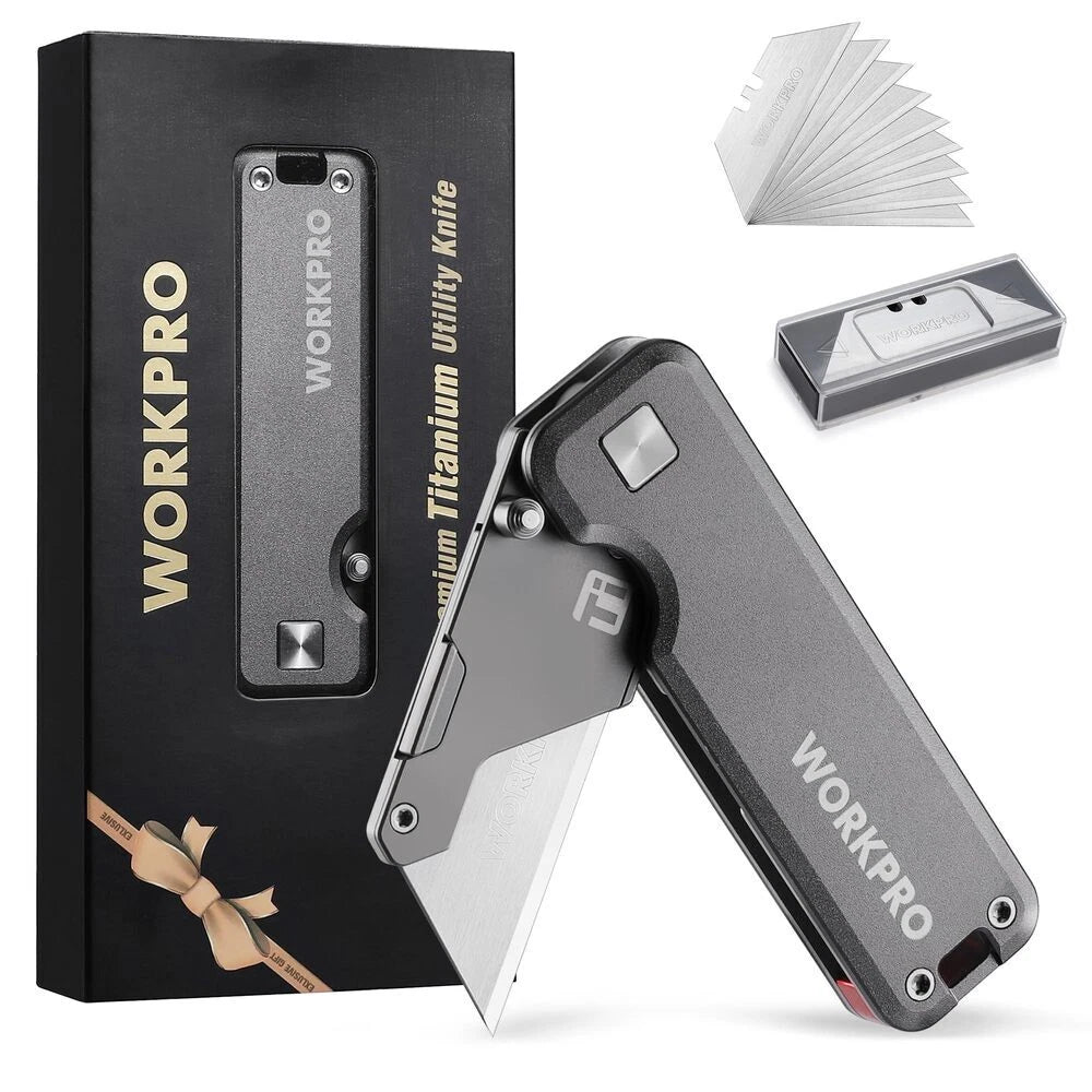 Workpro Titanium Folding Utility Knife Cnc Unibody Box Cutter Quick
