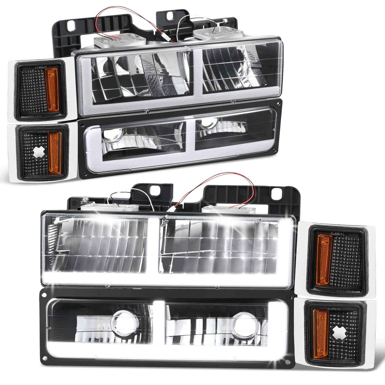 Fit 94-00 Chevy C/k F-LED Drl Headlight+bump<wbr/>er | Built Supply Co