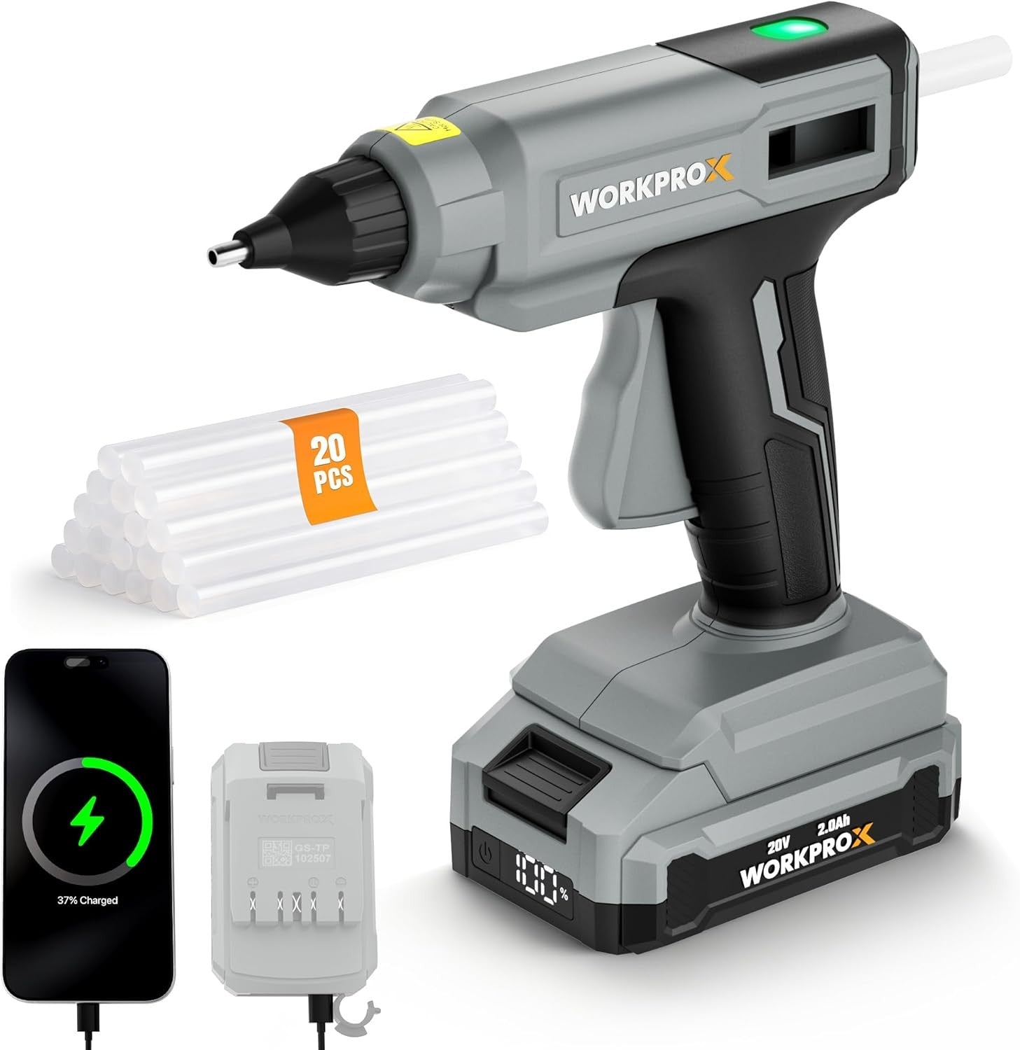 WORKPROX 20V Cordless Hot Glue Gun Kit by WORKPROX