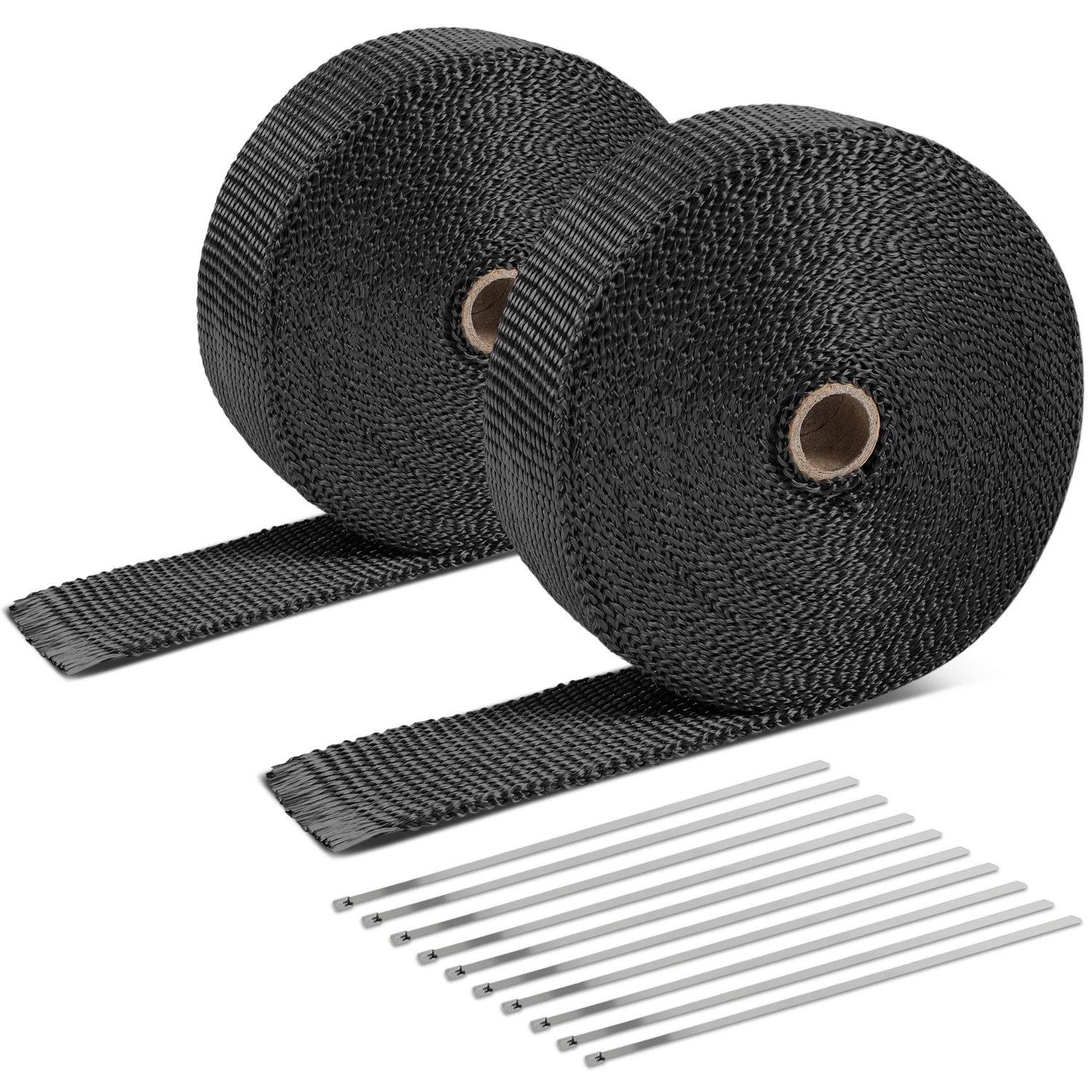 2" Wide Black Fiberglass 50ft Exhaust Header Wrap & Stainless Steel