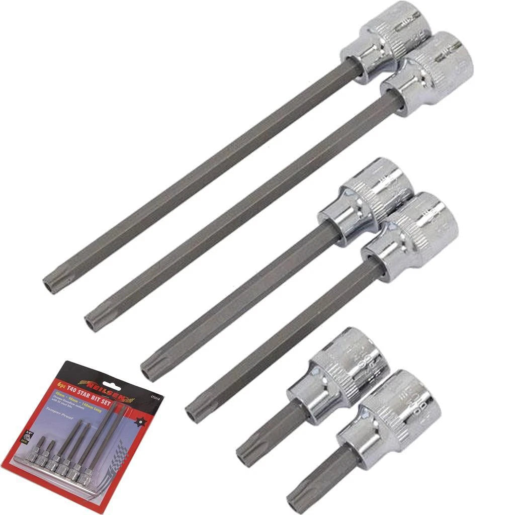 Neilsen Tamperproof Long Torx Bit Star Socket Set T40 Trx 3/8" Sockets