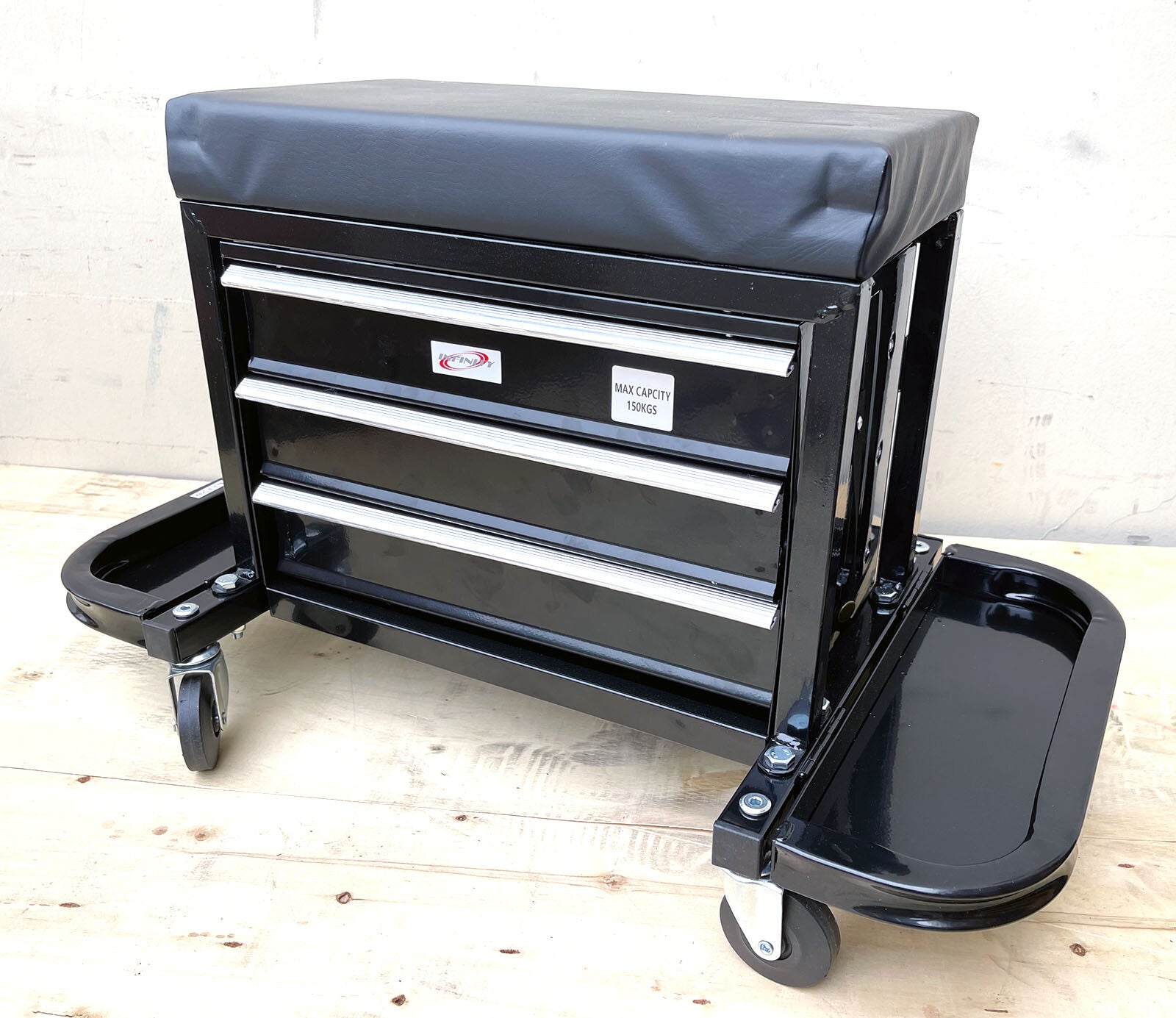 3 Drawers Padded Mechanic Stool Rolling Tool Chest Box by Unbranded