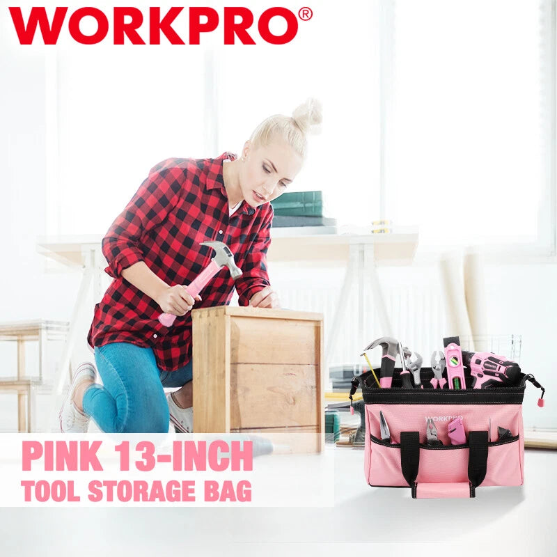 Workpro 13-in Tool Bag Pink Soft Cloth Tool Storage | Built Supply Co