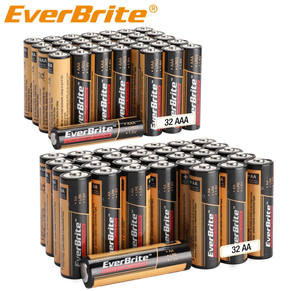 Everbrite Alkaline Battery Pack 32pack Aa/32pack Aaa Alkaline Battery