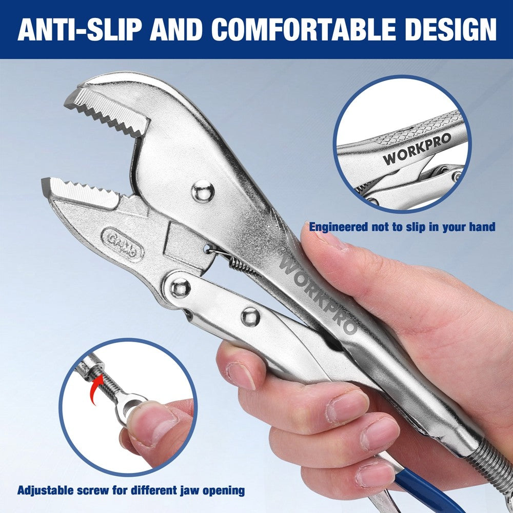 WORKPRO 10" Straight Jaw Locking Plier Perforated Screw CR-MO Steel