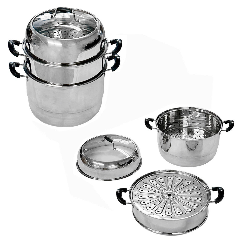 2-tier 14 Inch Stainless Steel Stackable Steamer Pot, With Lid,
