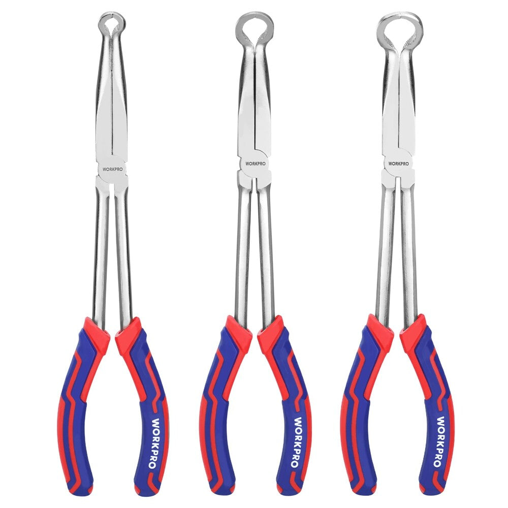 WORKPRO 3PC Long Reach Hose Grip Pliers Set 11" Ring Nose Hose Gripper