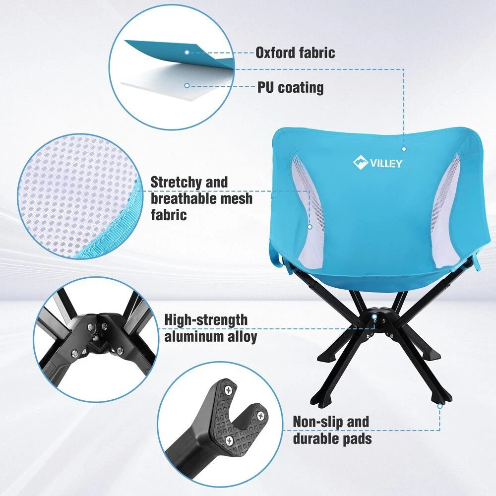 VILLEY Portable Folding Chair Lightweight Camping Chair No Assembly 330LB Load