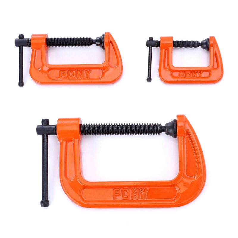 PONY 3PIECE Malleable Iron C-Clamp Set 1" 2" 3" G-clamp T-handle for