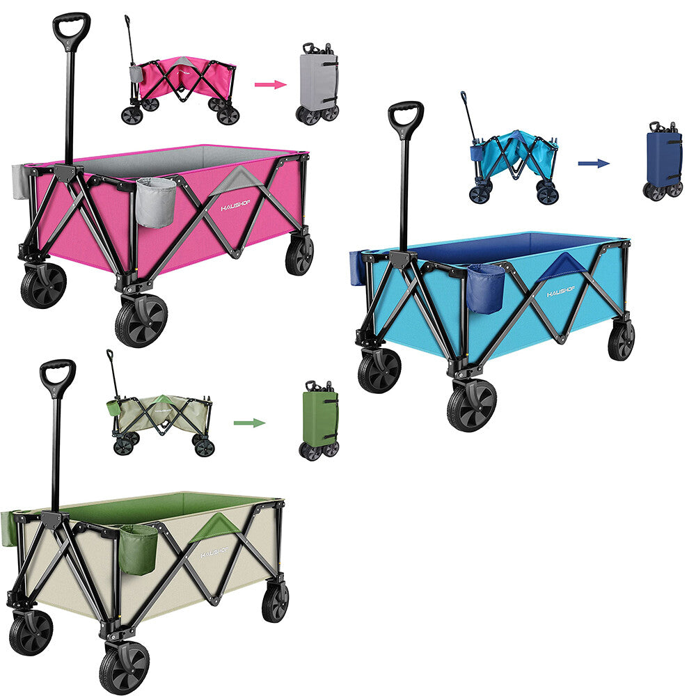 HAUSHOF Heavy Duty Collapsible Wagon Folding Wagon 176 lbs Load