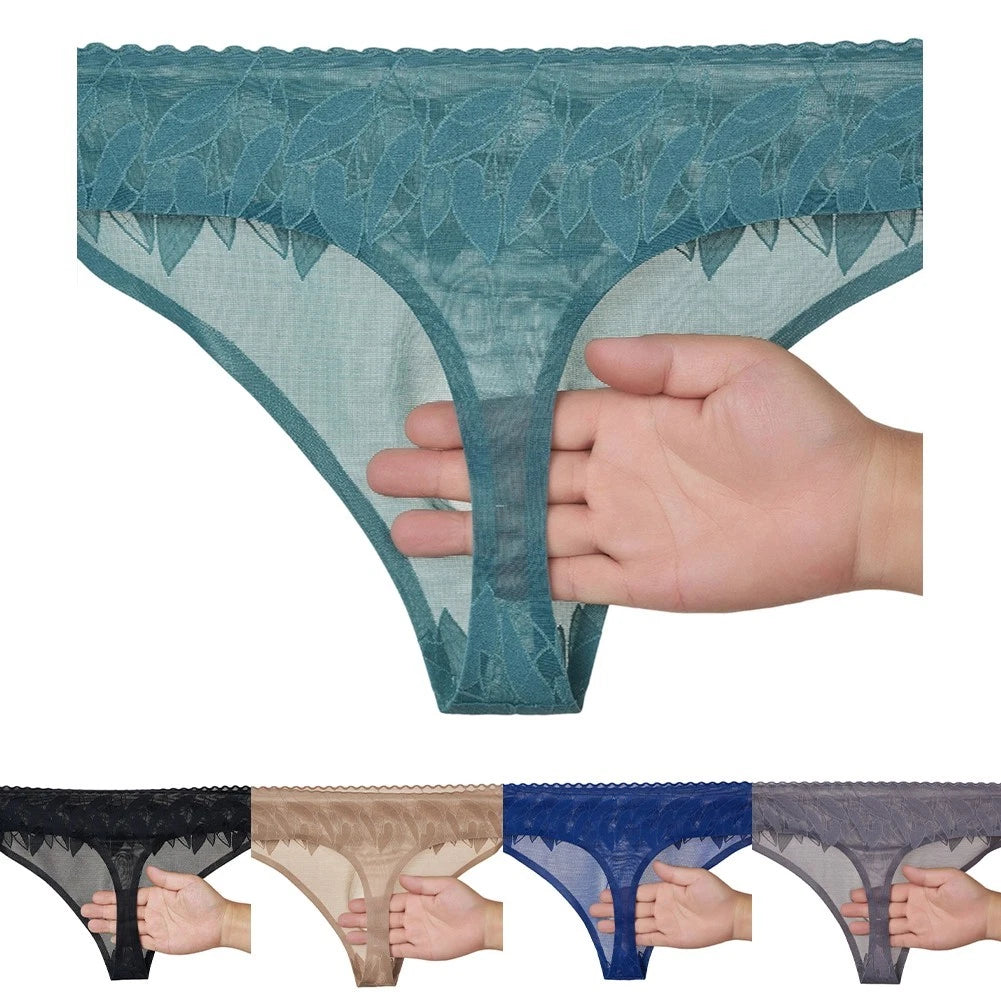 Men Elastic Waist G String Low Rise Lace T Back Seamless Briefs