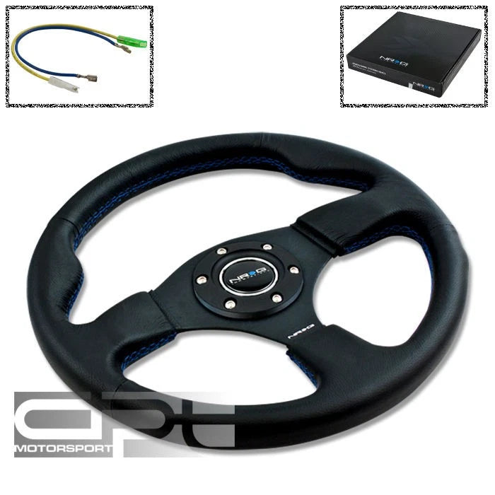 Nrg 320mm 6-hole Racing Steering Wheel Black Leather Jdm Blue