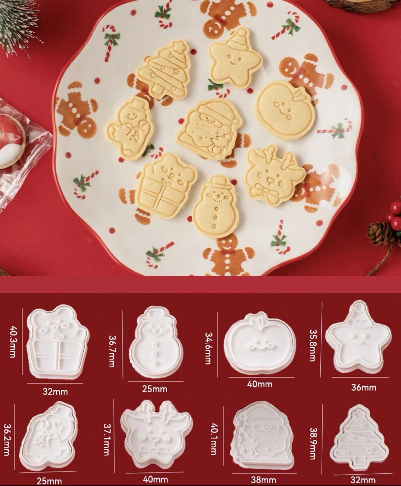 Xmas Cookie Cutters Stamps Set Plunger Mold 3d Diy Biscuit Christmas