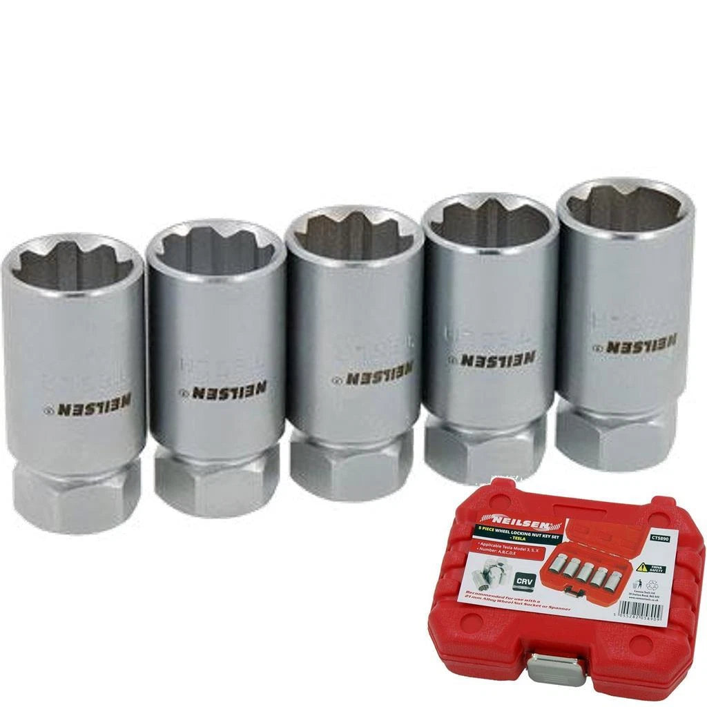 Neilsen Wheel Locking Nut Key Remover Socket Set Tesla X S 3 Sockets