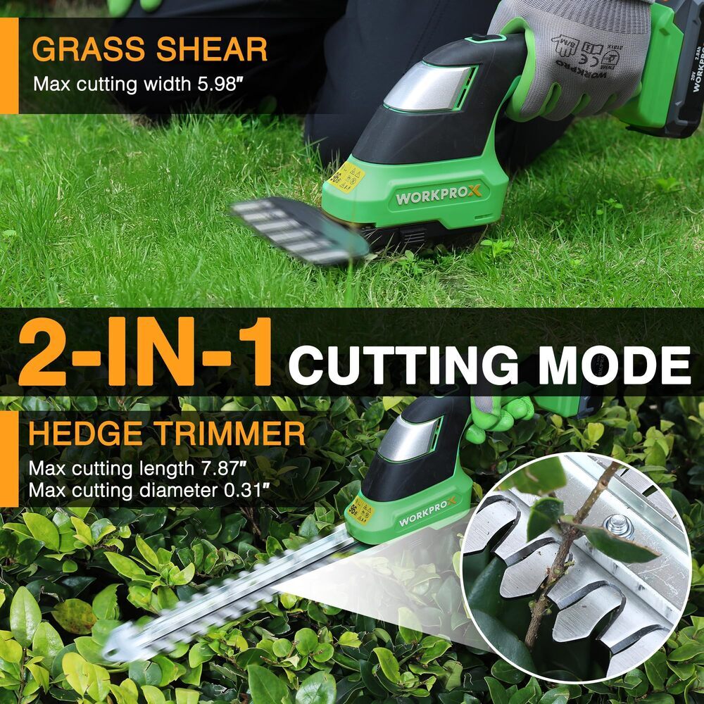 WORKPROX 20V 2-in-1 Cordless Grass Shear&Shrubbery Trimmer Electric Grass Cutter