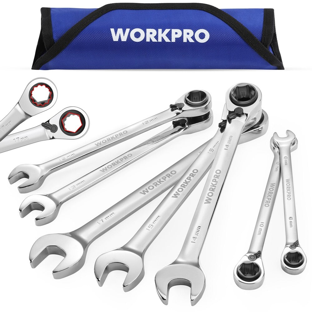 WORKPRO 7-Piece 3-in-1 Reversible Ratchet Wrench Set Metric 8-17mm