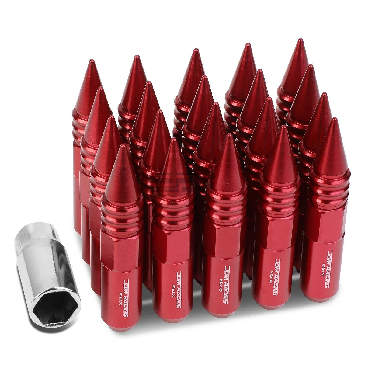 M12x1.5 107mm Tall 20mm Od Red Aluminum Jdm Spiked Cap Lug