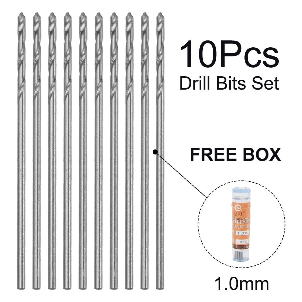 10pcs Set 1.0mm Spiral Drill Bits HSS Drilling Bit Pack
