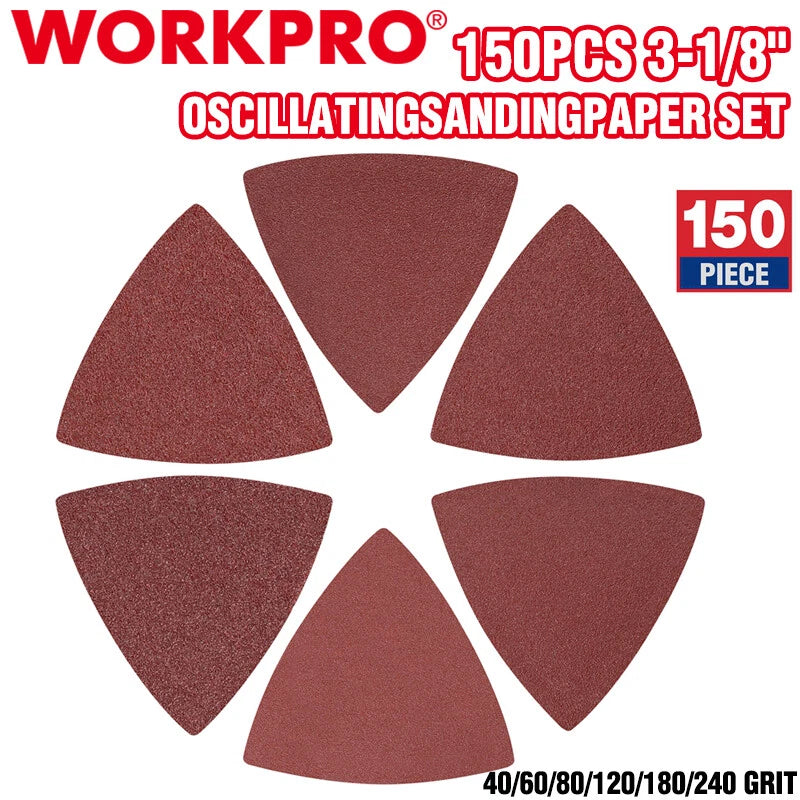 Workpro Triangle Sanding Pads 3-1/8" Hook Loop For Oscillating Multi
