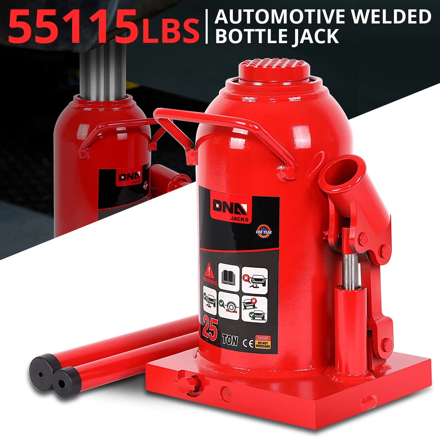 Red 25 Tons Steel Adjusted Automotive Hydraulic Welded Bottle Jack