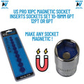 US PRO 10PC MAGNETIC SOCKET INSERTS SET 10-19MM 6PT 12PT or 6PT Diffic