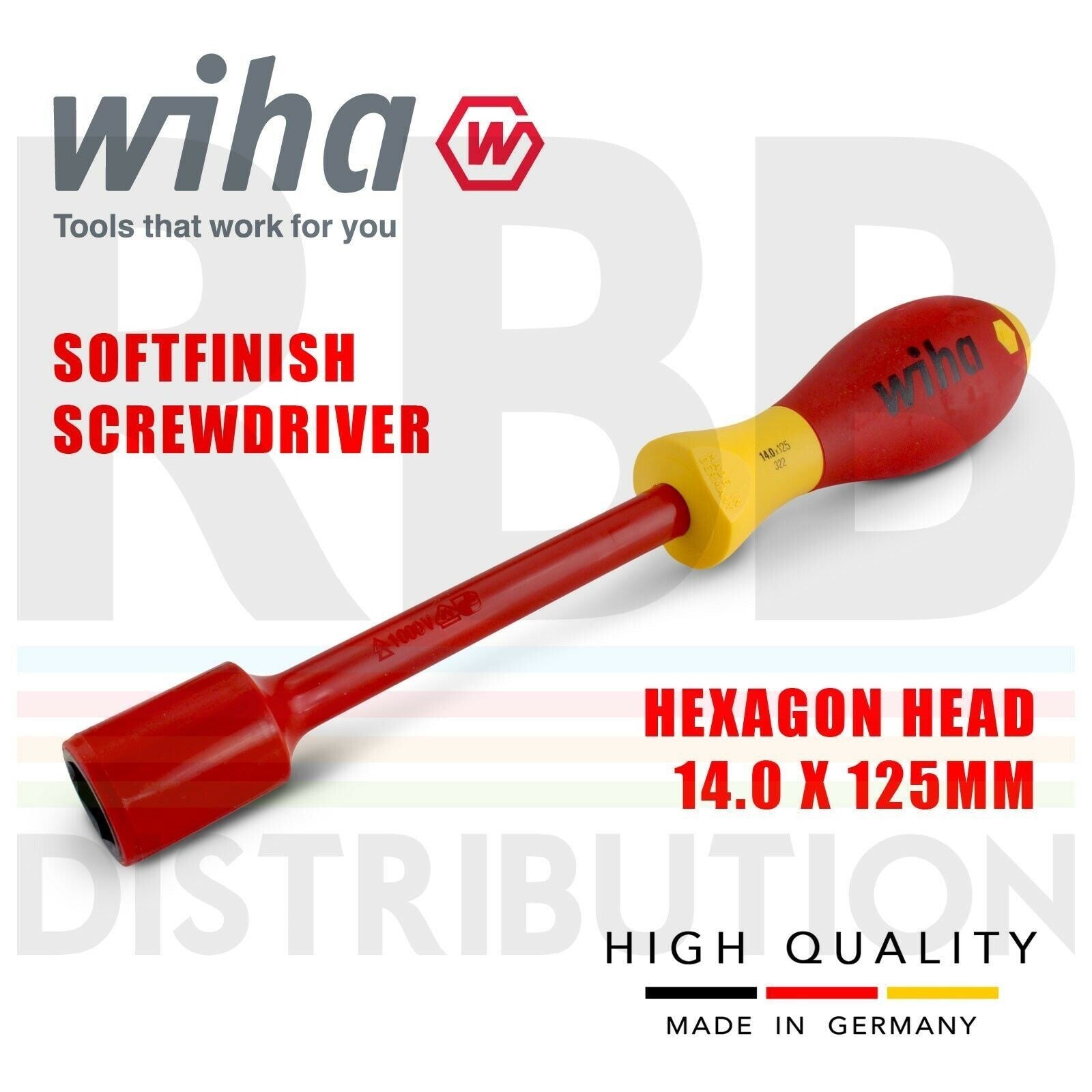 Wiha 00865 Hex Driver Screwdriver 1000v VDE Electrician 14mm SoftFinish GripOpen