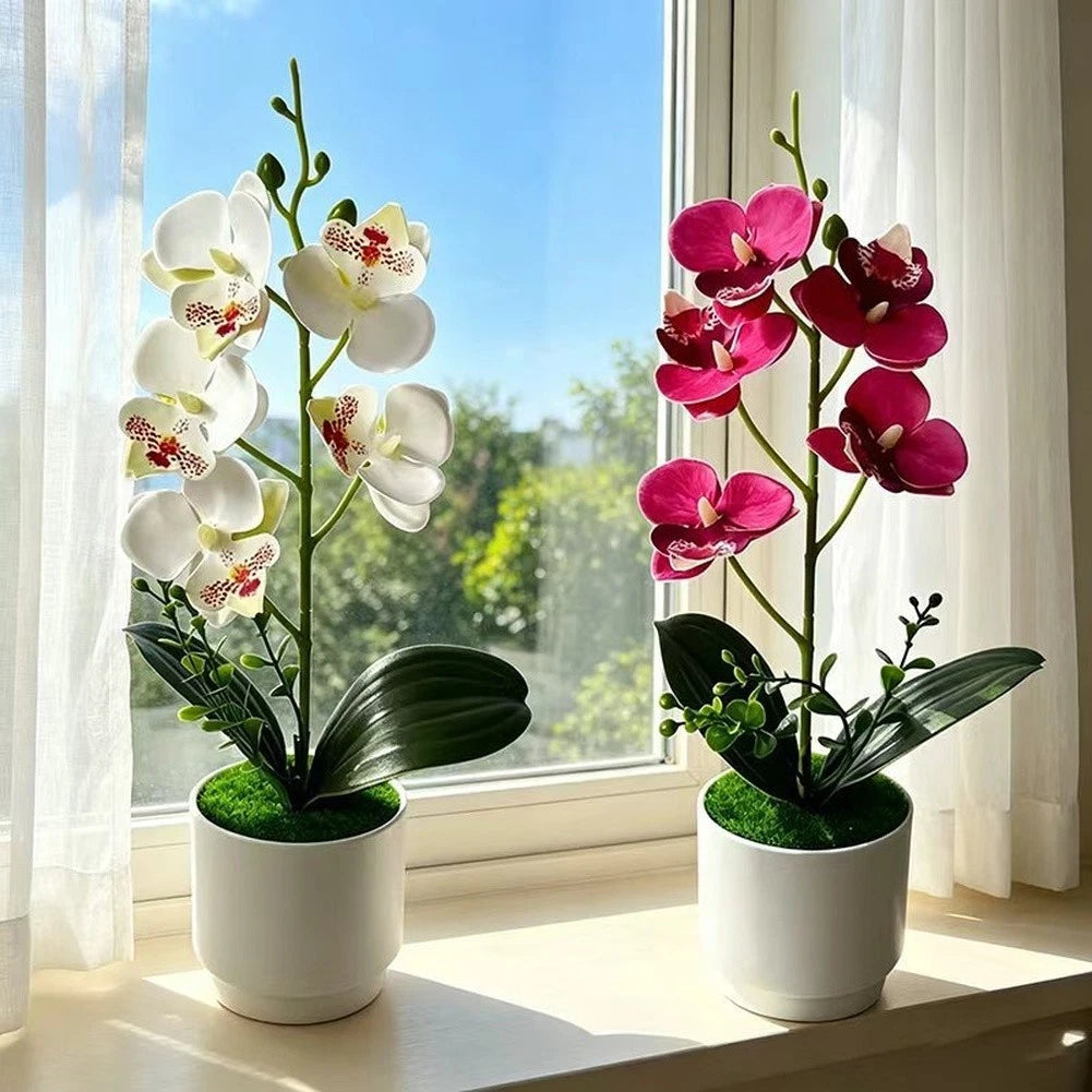 Artificial Orchid Plant 12.2in Realistic Petals Green Buds For Home
