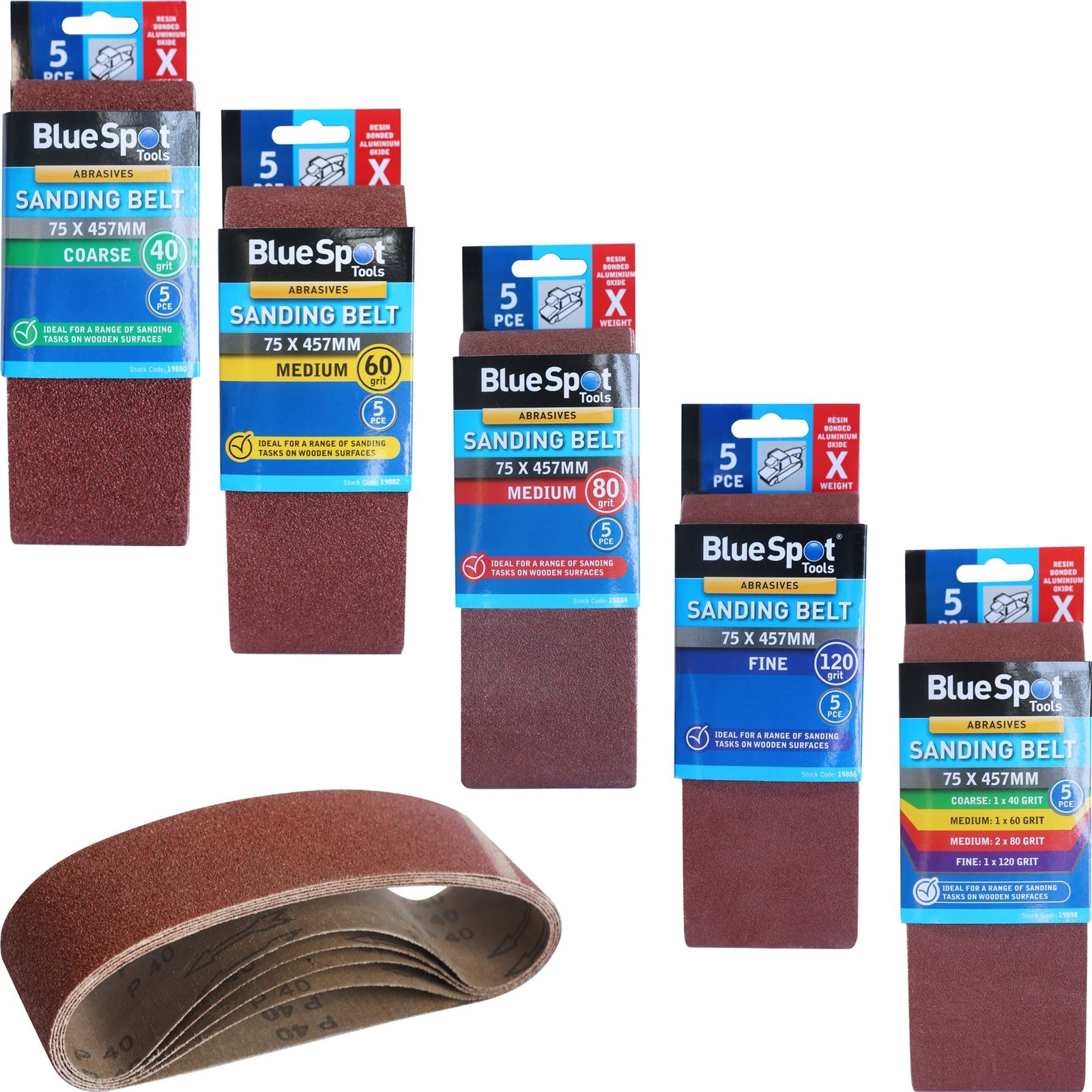 Bluespot Sanding Belts Assorted Grit 75mm x 457mm by Bluespot