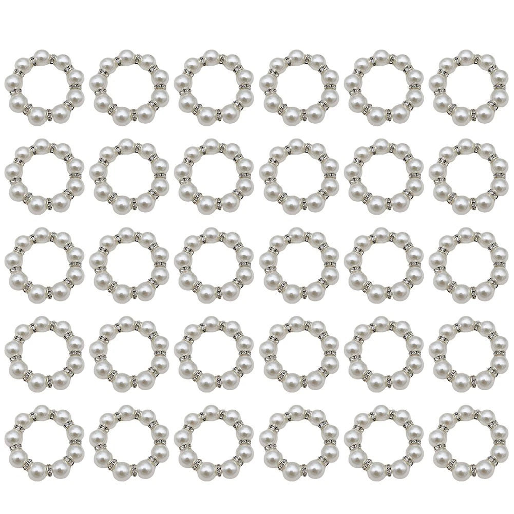 Pearl Napkin Rings, Silver Napkin Ring Holder, Wedding Beaded Napkin