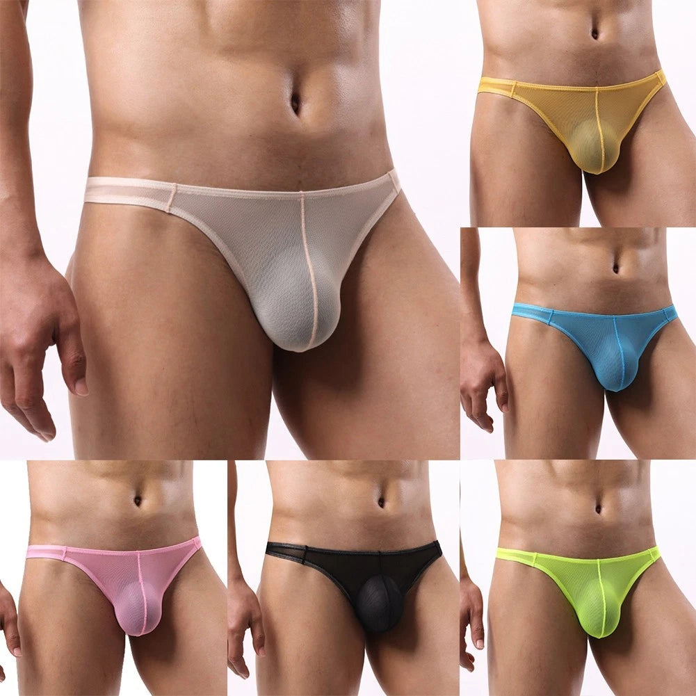 Mens Breathable Mesh Pouch Underwear Low Waist G String Thongs