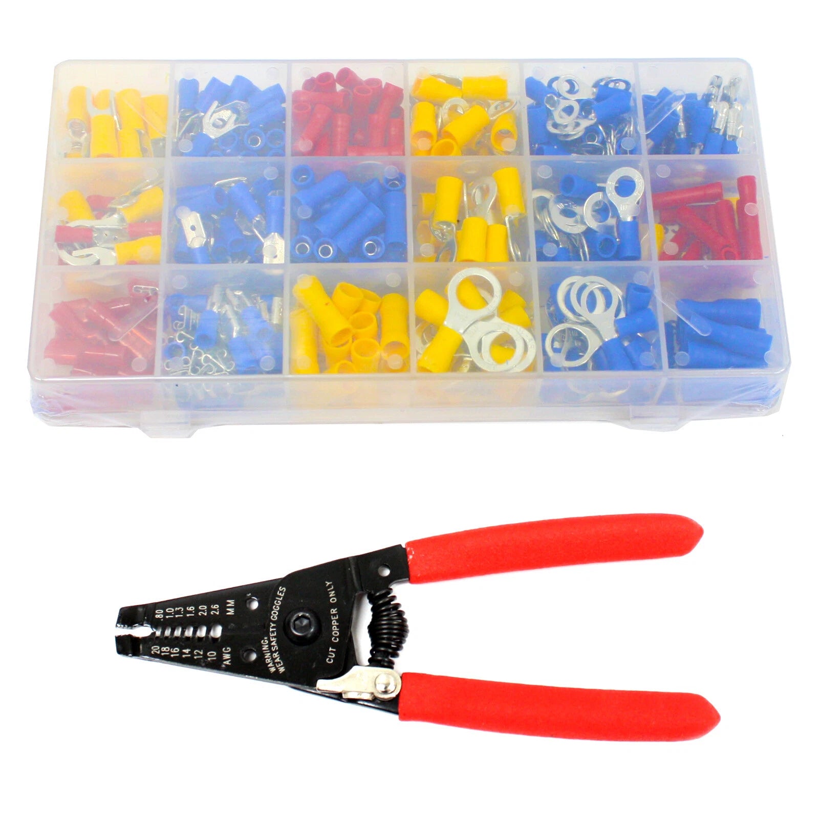 6" Crimping Stripping Tool & Wire Terminal Assortment Set Wiring