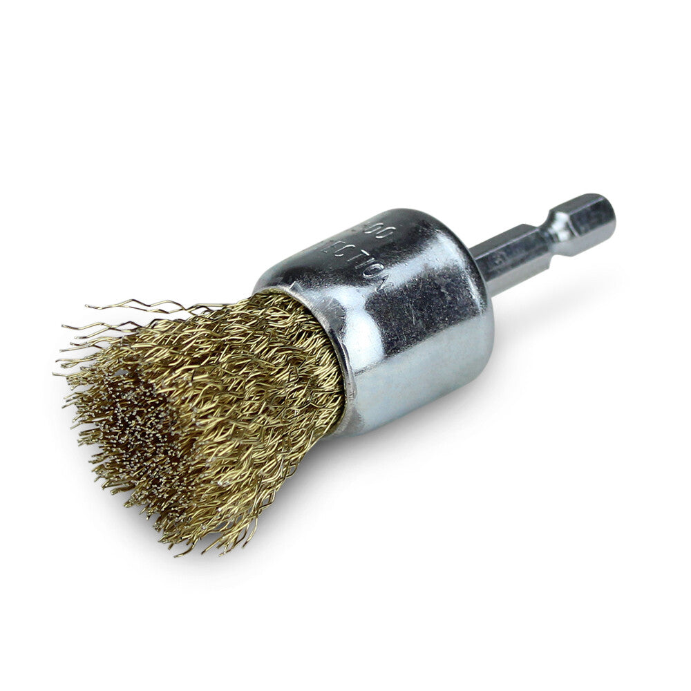 1" Crimped Wire End Brush Brass Coated 1/4" Hex Shank by Unbranded