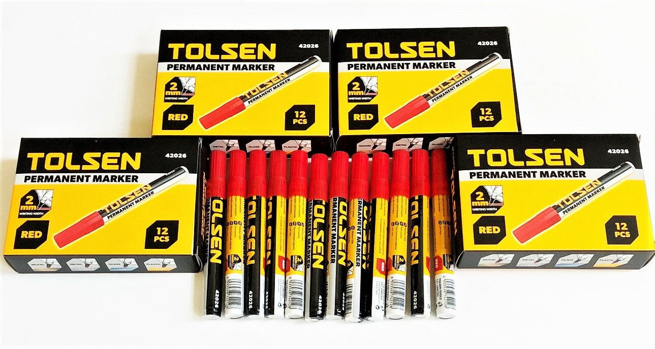 Tolsen Red Permanent Markers 2MM Point