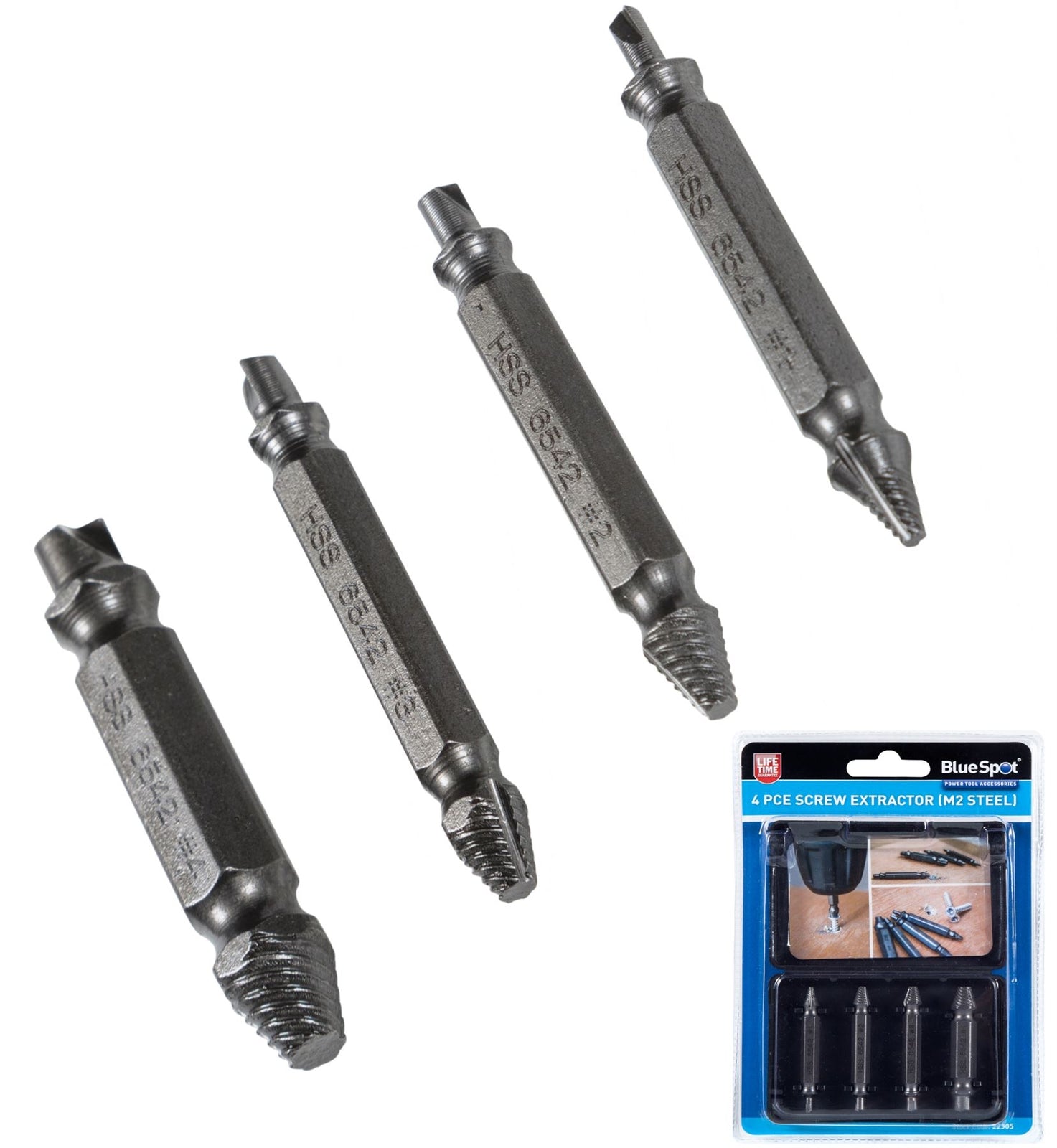 BlueSpot 4pc Damaged Screw Remover Bit Set by BlueSpot
