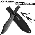 Flissa 15" Fixed Blade Tactical Bowie Knife Survival Hunting Knife