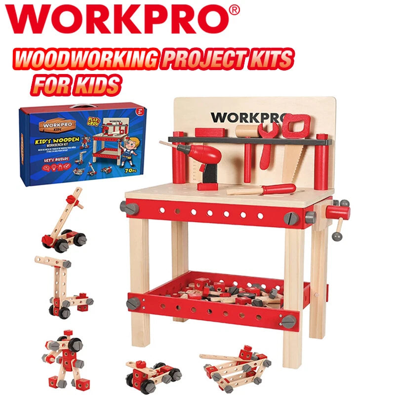 Workpro Wooden Workbench Kit Kids Tool Bench Building Toy Set Gift