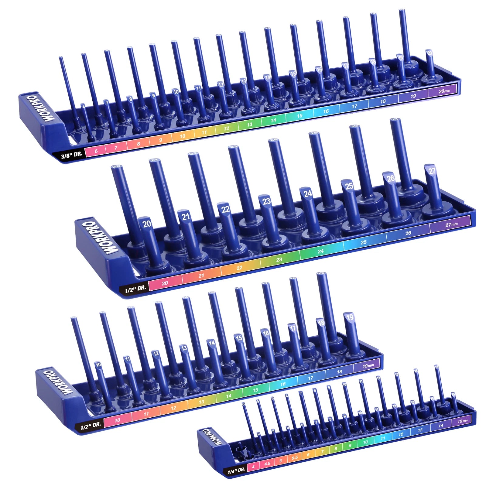 Workpro Socket Organizer Set 4-piece Socket Holder, 1/4", 3/8"1/2"